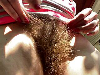 Amateur babe smoking in public with hairy bush