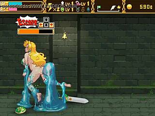 Блондинка играе ролята на воин в интензивна секс сцена с гоблини в тази хентай игра