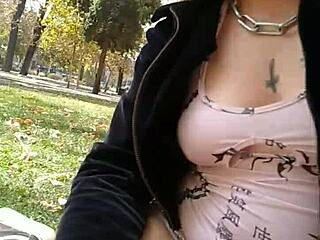 Public masturbation with a big ass and tits