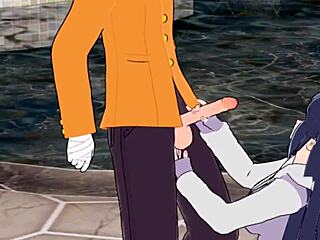 Cartoon-Süße Naruto Hinata nimmt sich in einer Hardcore-Szene einen Monster-Schwanz vor