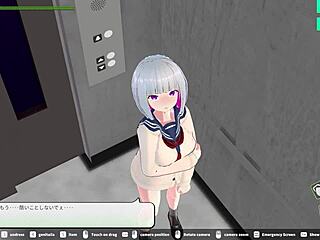 Hentai game with train ride and creampie in an elevator
