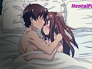 Animovaná brunetka dostáva od svojho nevlastného brata chaotický handjob v tomto anime hentai