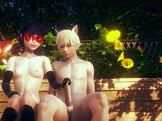 3D Ladybug hentai features uncensored action with Cat Noir in a park