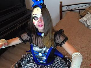 Amateur babe enjoys role play with her homemade puppet on Halloween