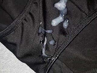 I masturbate and cum on my friend's black panties for fetish pleasure