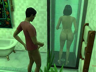 Il figliastro indiano scopre la sua matrigna che si fa il bagno e fa sesso intenso con lei sotto la doccia
