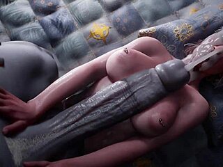 Uma visitante sexy com asas faz sexo com uma mulher - Hentai animado com um pau grande no final feminino e facial